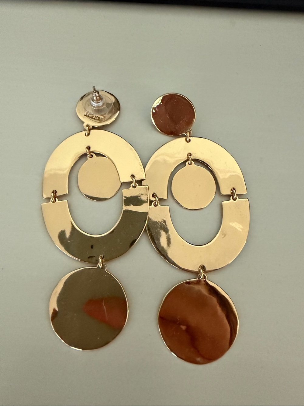 J. Crew Shiny Gold Linked Oval and Disc Drop Earrings